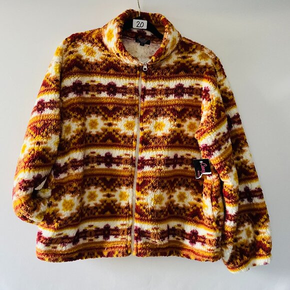 NWT Canyon Creek Womens Yellow Aztec Nordic Print Sherpa Fleece Jacket Size XL - Picture 1 of 7